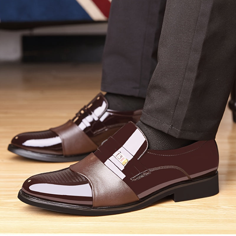 Мужские туфли-оксфорды без шнурков, верх из ПУ, резиновая подошва, повседневные, деловые, всесезонные