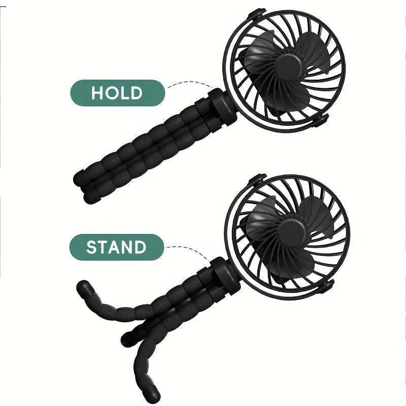 Portable Mini USB Fan with Night Light Black Foldable Rechargeable Adjustable Stand