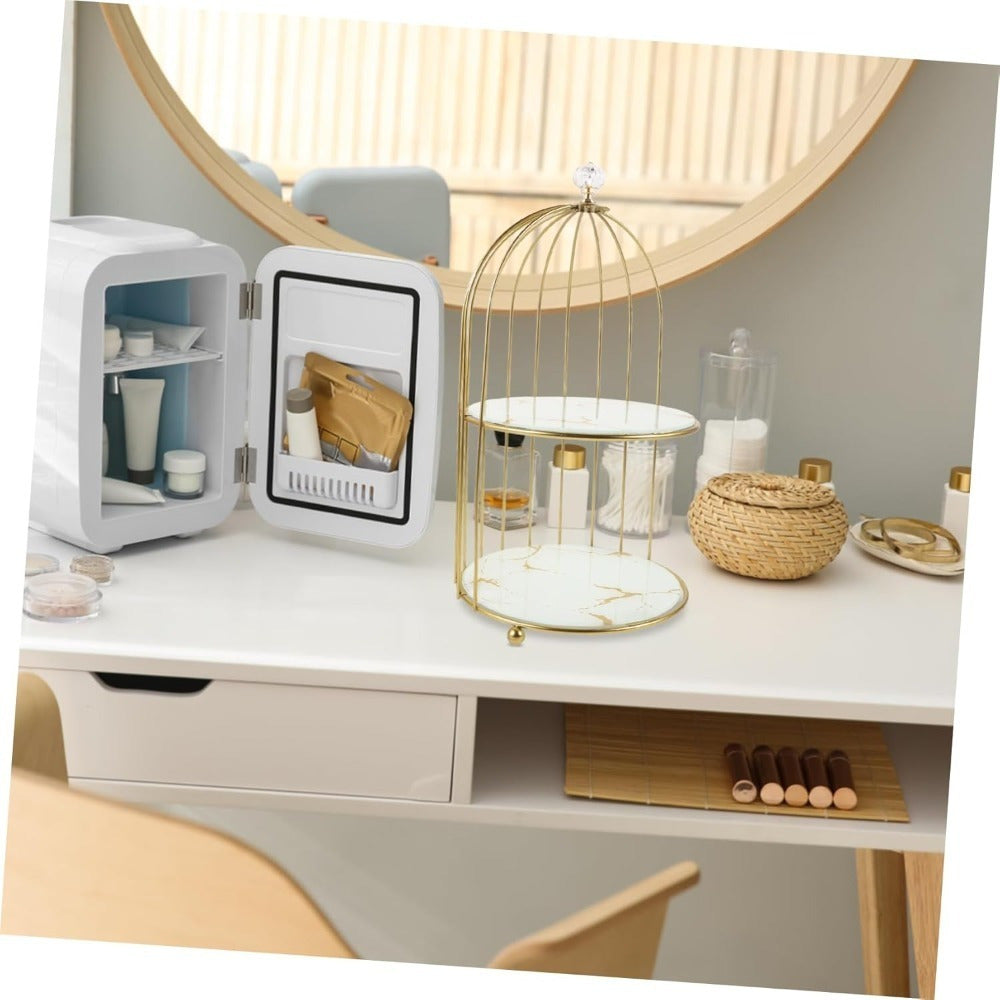 Soporte para pastel de jaula de pájaros de 2 niveles con estantes de mármol, exhibición de postres para bodas y fiestas