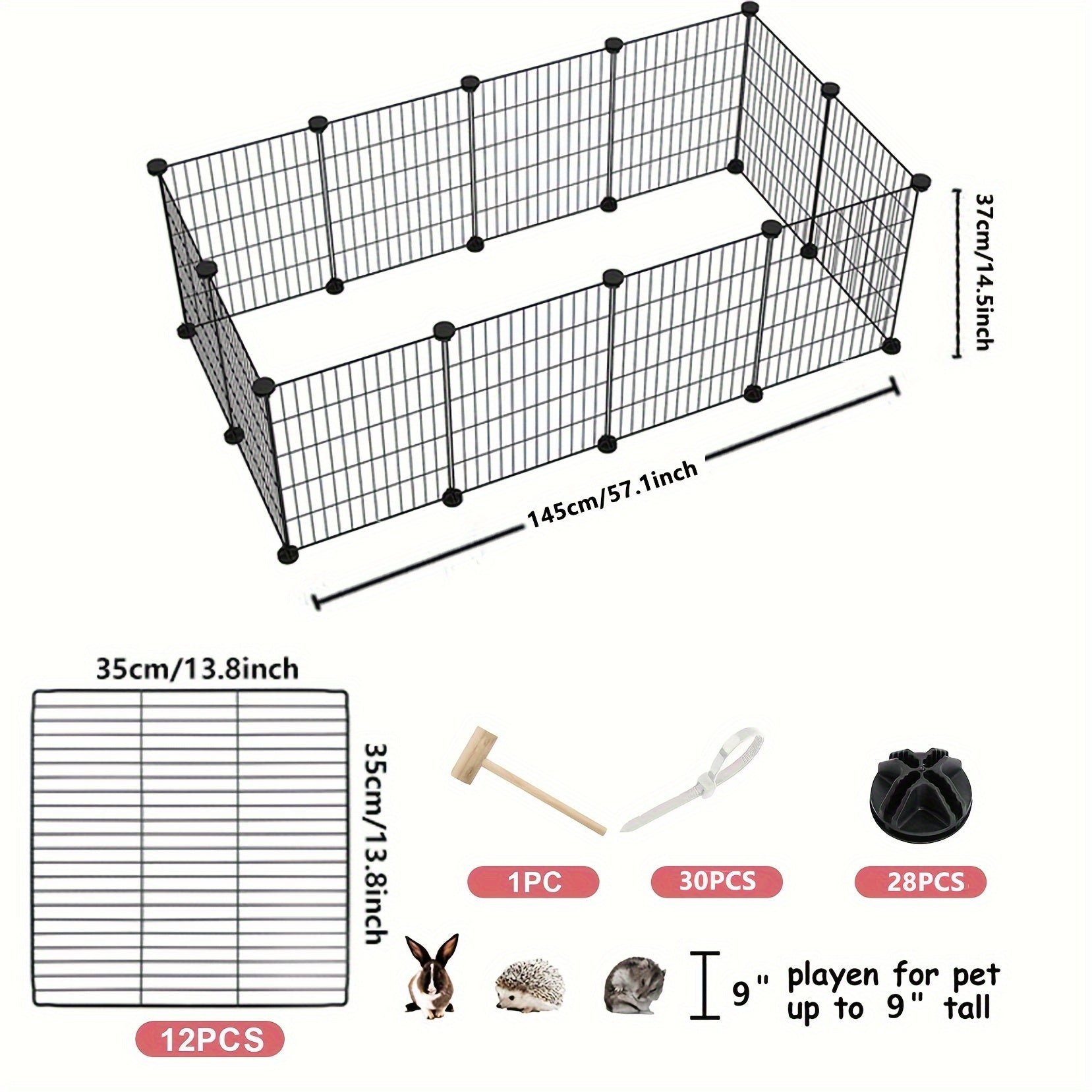 Small Pet Playpen for Rabbits and Guinea Pigs Indoor Outdoor Rust-Proof Metal Wire 35x35 cm