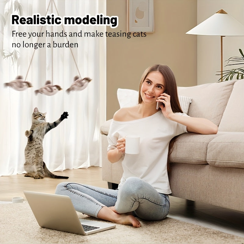 Electric Cat Toy with Flapping Bird and Real Bird Sounds Rechargeable Durable Polyester