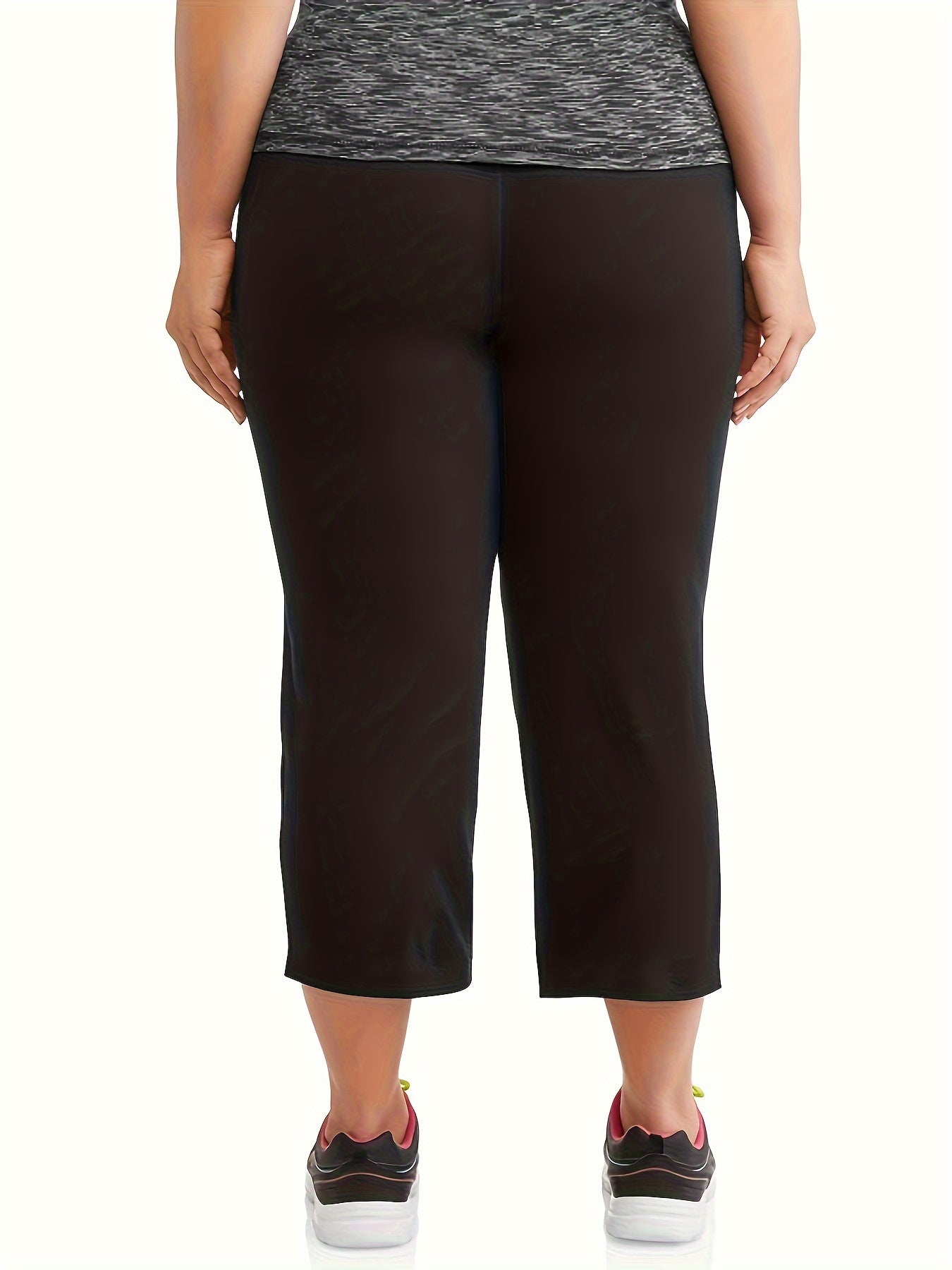 Pantalones de mujer de talla grande, casuales, de pierna recta, negros, con cintura elástica, pantalones cortos de verano