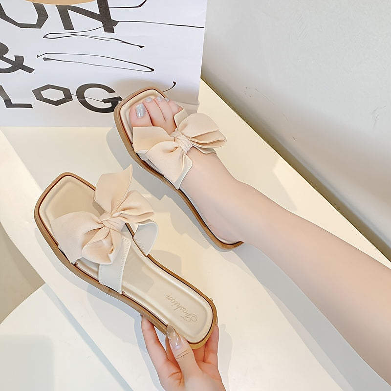 Women's Slide Sandals with Bow, PVC, Casual Open-Toe, Thick Sole, All-Season