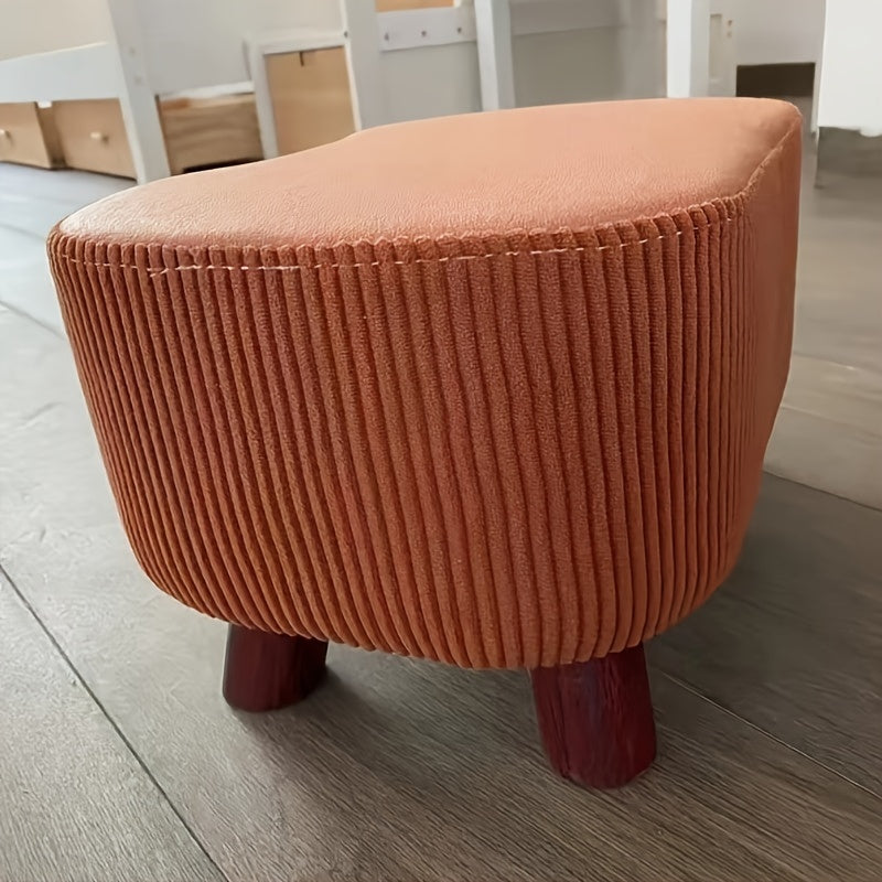 Taburete de madera blanco y naranja con funda de poliéster, asiento multiusos para zapatos