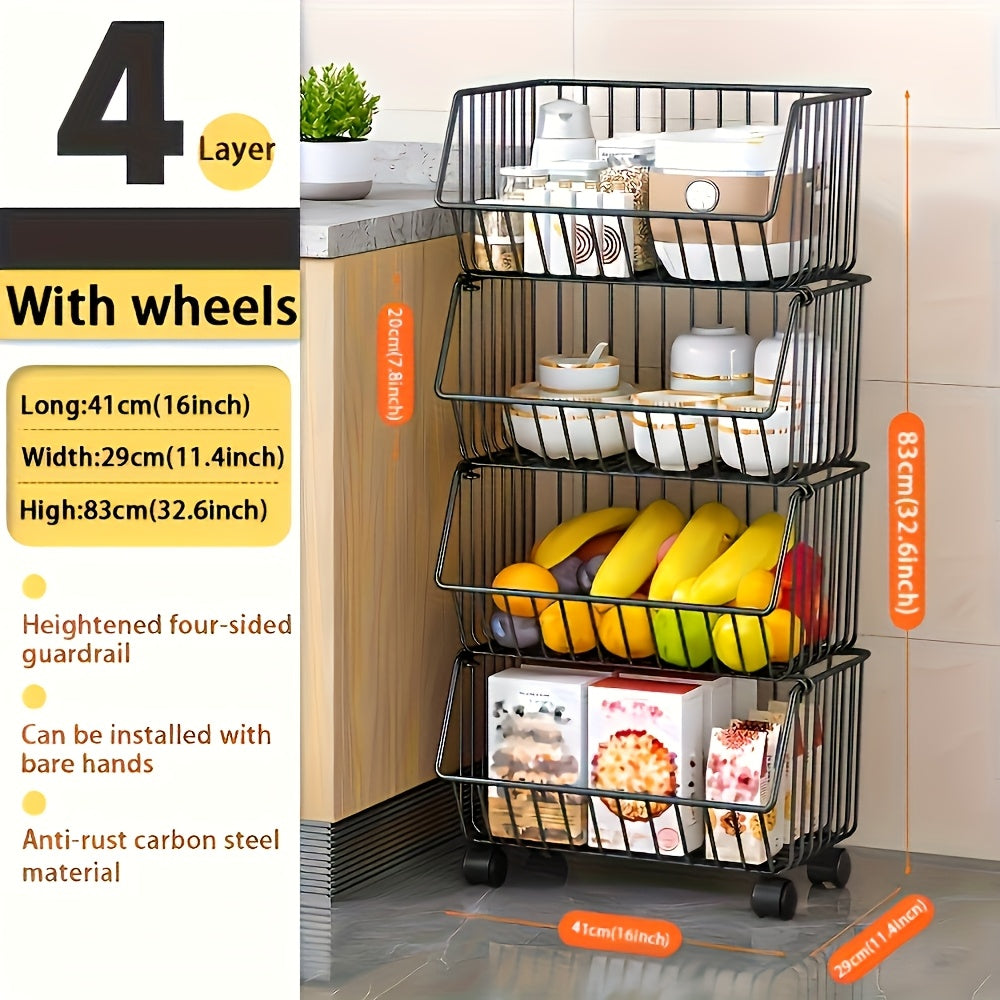 Metal Storage Cart with Wheels Multi-Tier Organizer for Condiments Toiletries Snacks and Fruits