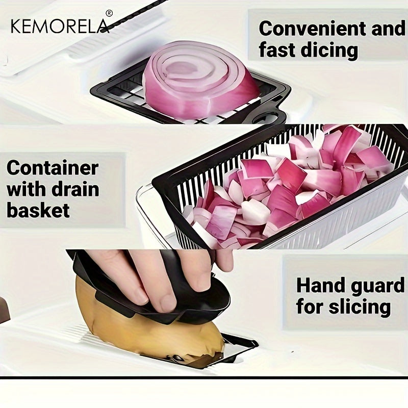 Набор для нарезки овощей и фруктов 15-в-1 с 7 лезвиями и корзиной для слива