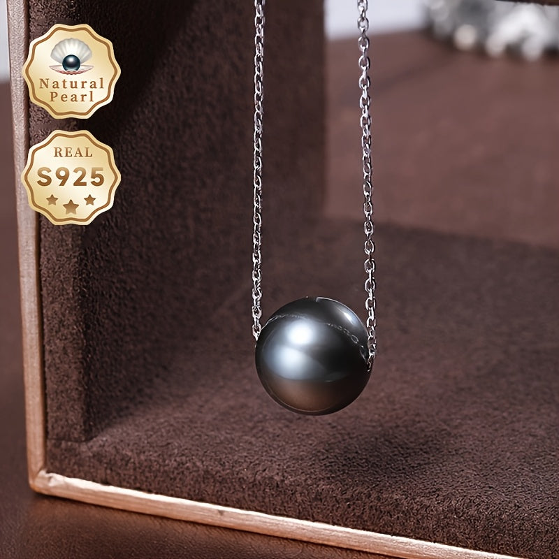 Black Pearl Pendant Necklace with S925 Silver Chain for Women