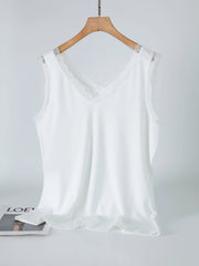 Chaleco versátil para mujer de tallas grandes con costura de encaje en contraste