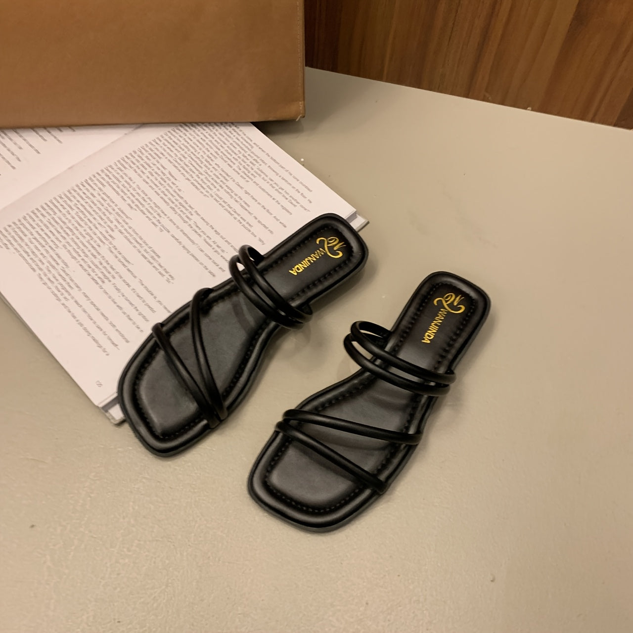 Women's Slip-On Backstrap Sandals Faux Cover Open-Toe Summer Slippers Black White Brown