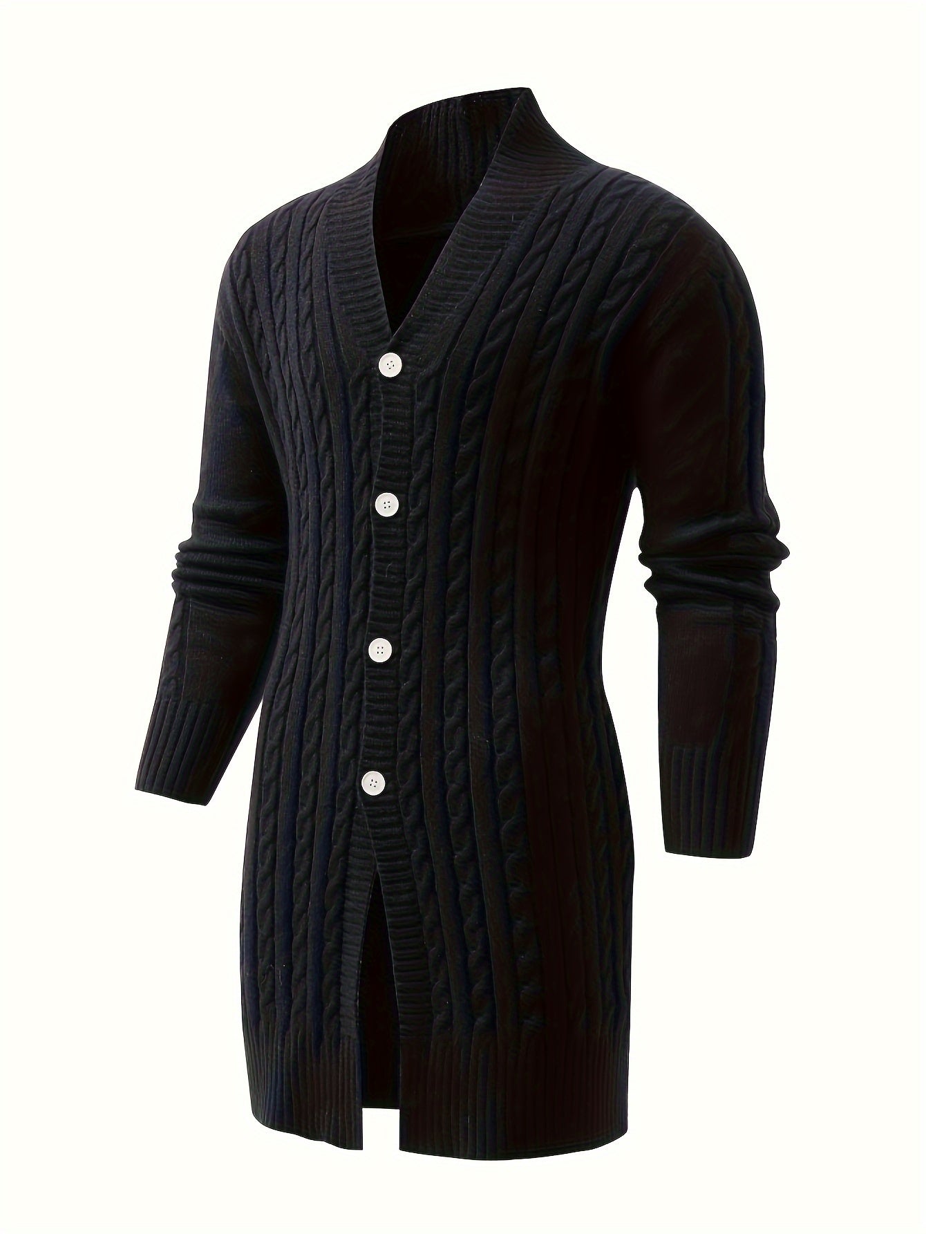 Plus Size Men's Knitted Open Cardigan with Shawl Collar and Button Front for Autumn