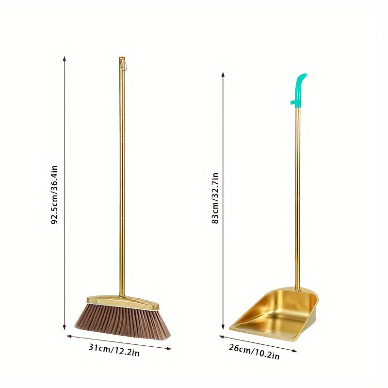 Stainless Steel Broom and Dustpan Set with Long Handle for Indoor Outdoor Cleaning