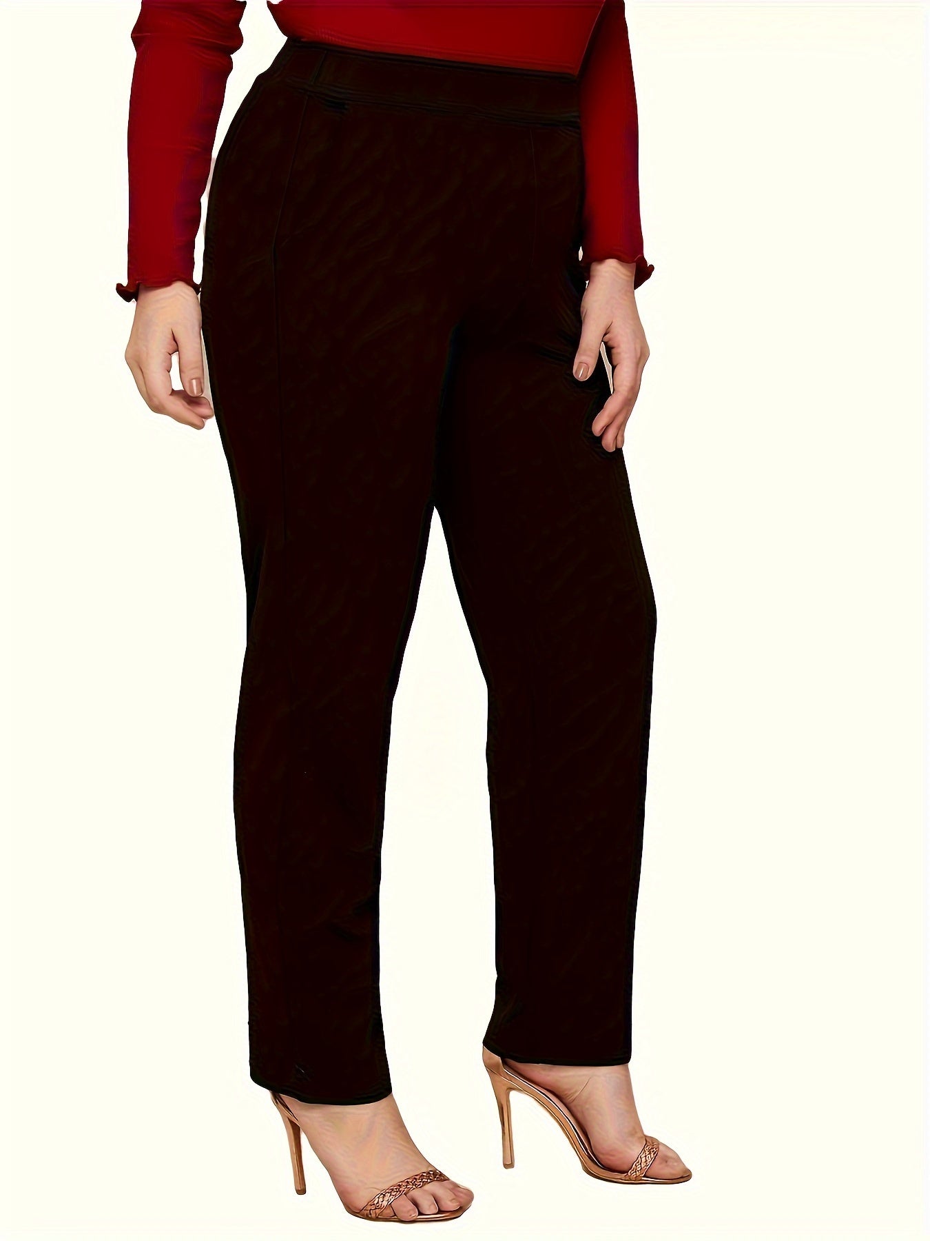 Plus Size Women's Elastic Waist Straight Leg Pants Business Casual Solid Color