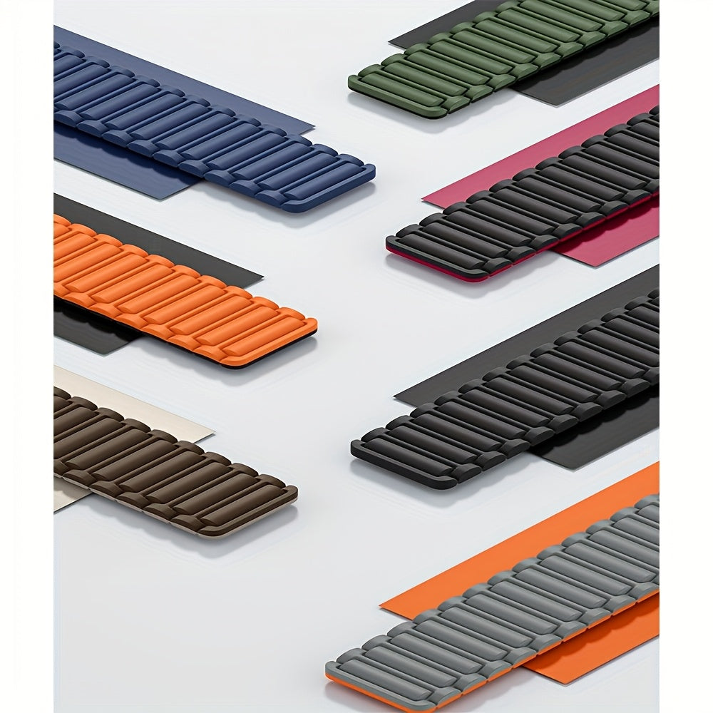 Силиконовый магнитный спортивный ремешок для Apple Watch, совместимый с различными размерами и сериями. Изготовлен из мягкого пластикового силиконового материала.