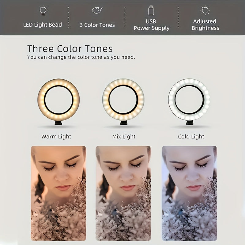 25.4cm USB LED Ring Light with Adjustable Color Temperature, 120 LEDs, Tripod and Phone Holder for Video Streaming and Photography