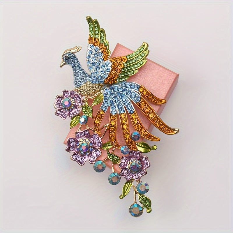Vintage Peacock Brooch Pin with Rhinestone Embellishments and Irregular Shape