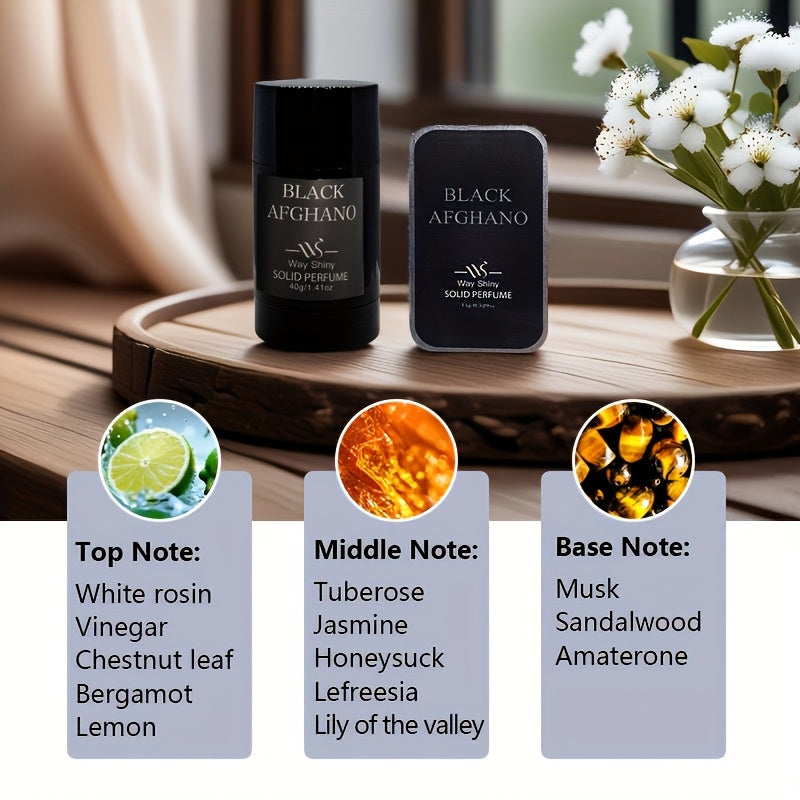 Men's Solid Perfume Stick Black Woodsy Scent 40g Long-Lasting Plant-Based