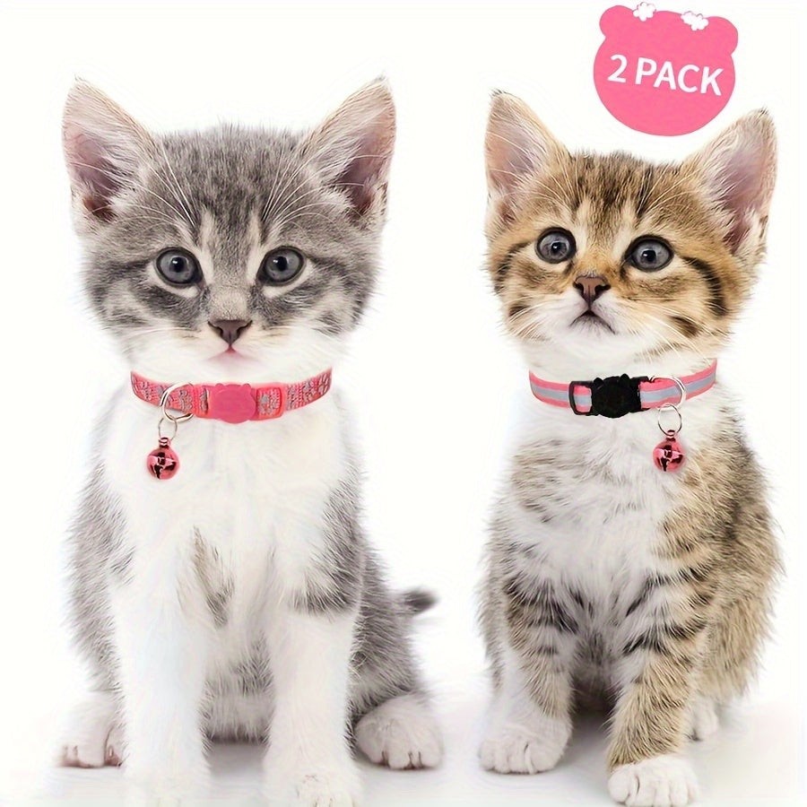 Reflective Cat Collars for Kittens with Footprints Bells Breakaway Design Polyester 2 Pack