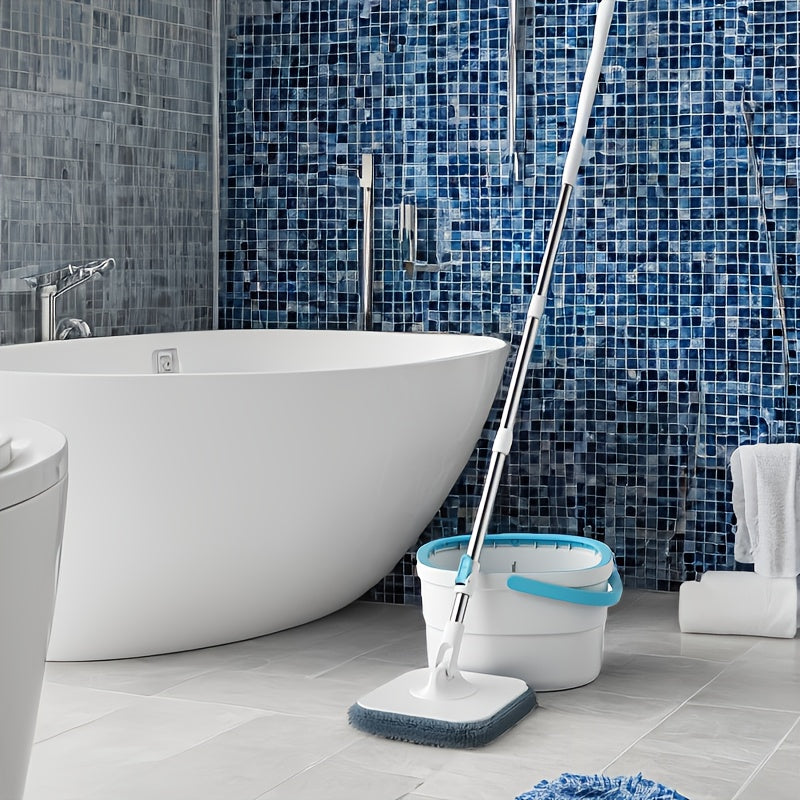 Stainless Steel Flat Mop with Bucket, Hands-Free Wringing, 360° Rotating Head