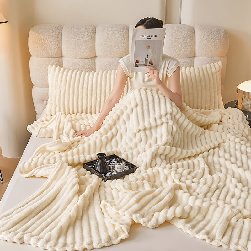 Soft Faux Rabbit Fur Throw Blanket for Couch Bed Travel All-Season Gift