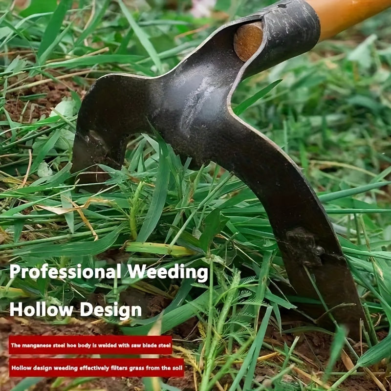 Azada de jardín de acero al manganeso de uso pesado para deshierbe y cuidado del césped, herramienta grande y hueca
