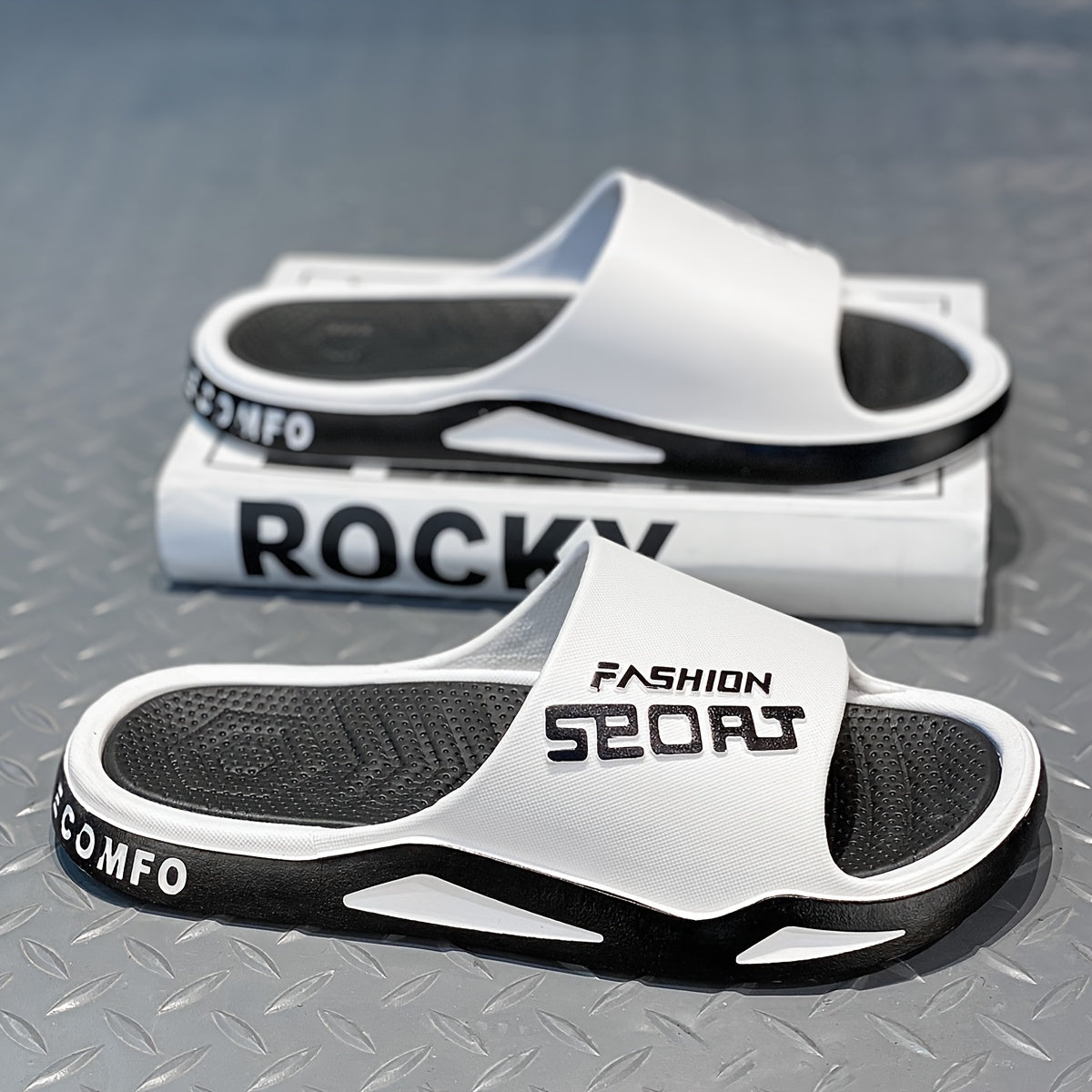 Men's Alphabet Print PVC Slides Non-Slip Indoor Outdoor Casual Summer