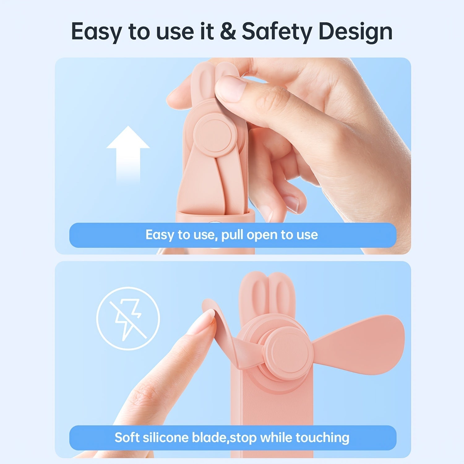 Mini Handheld Fan with LED Display, 2 Speeds, USB Rechargeable, Portable