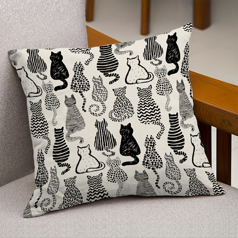 Cat Themed Throw Pillow Cover with Abstract Kitten Design 44.96x44.96 cm Zippered Polyester Washable