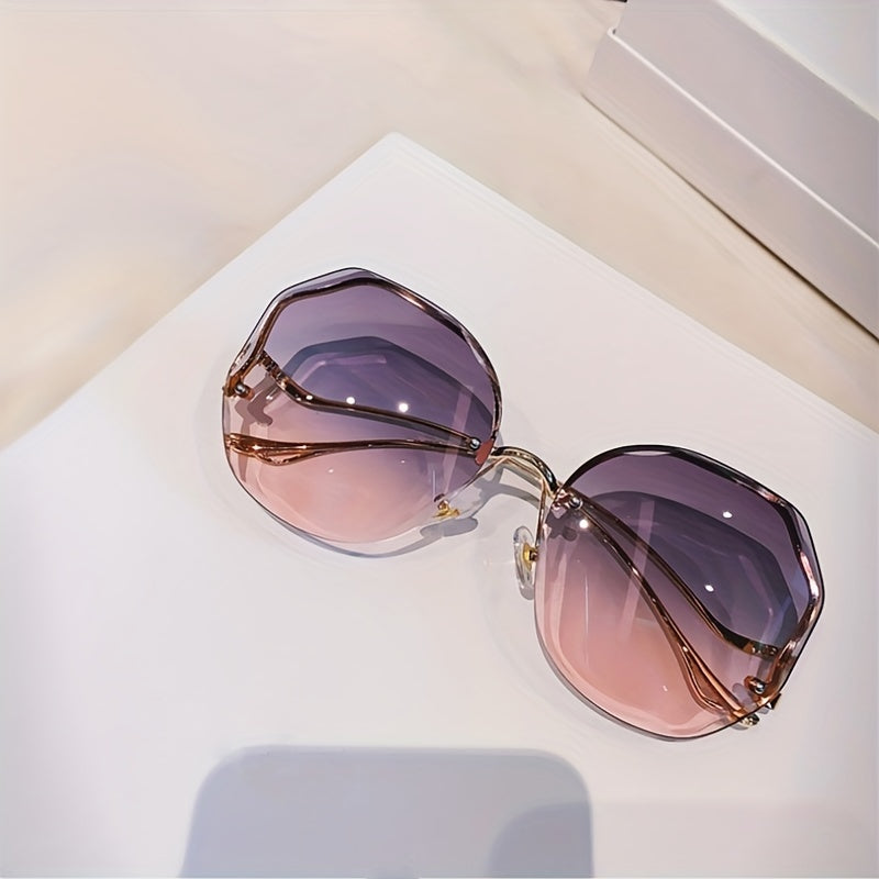 Haydash uchun katta o'lchamdagi gradient metall quyosh ko'zoynaklari, noaniq rimless dizayni bilan