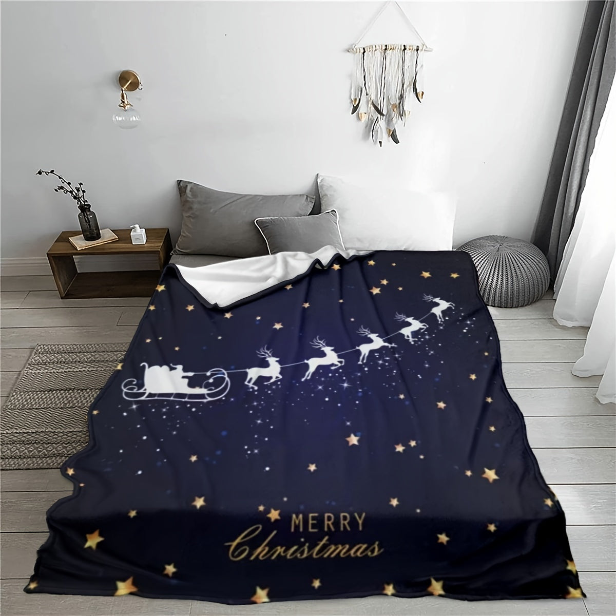 Plush Reindeer Print Christmas Throw Blanket for Sofa Bed or Chair