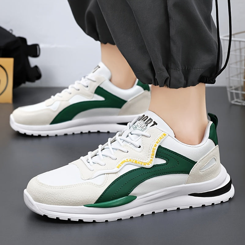 Men's Casual Sneakers Low Top Lace-Up Sports Street Style Solid Color Stripes PU Upper