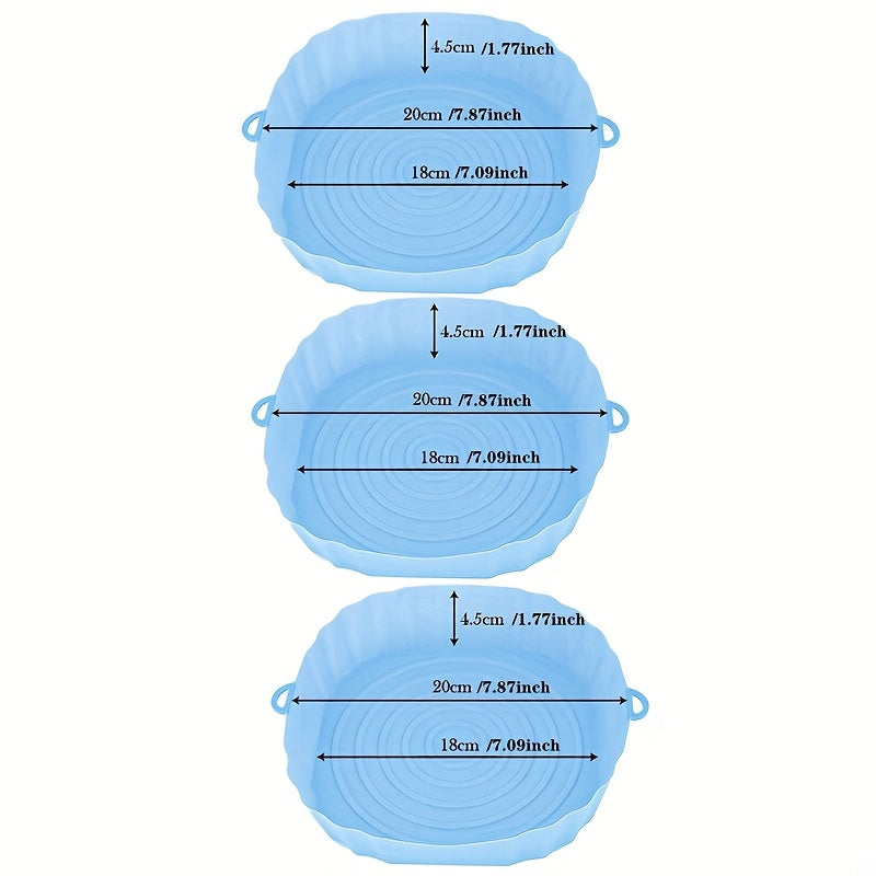 3-Pack Silicone Air Fryer Liners 7.09-Inch Non-Stick Reusable Oven Basket Bowls