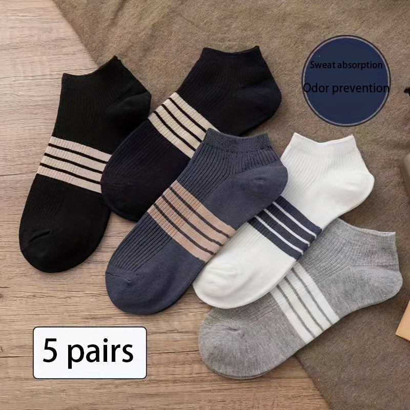 Men's Athletic Ankle Socks 5 Pairs Breathable Sweat-Absorbent Polyester Blend with Odor Control