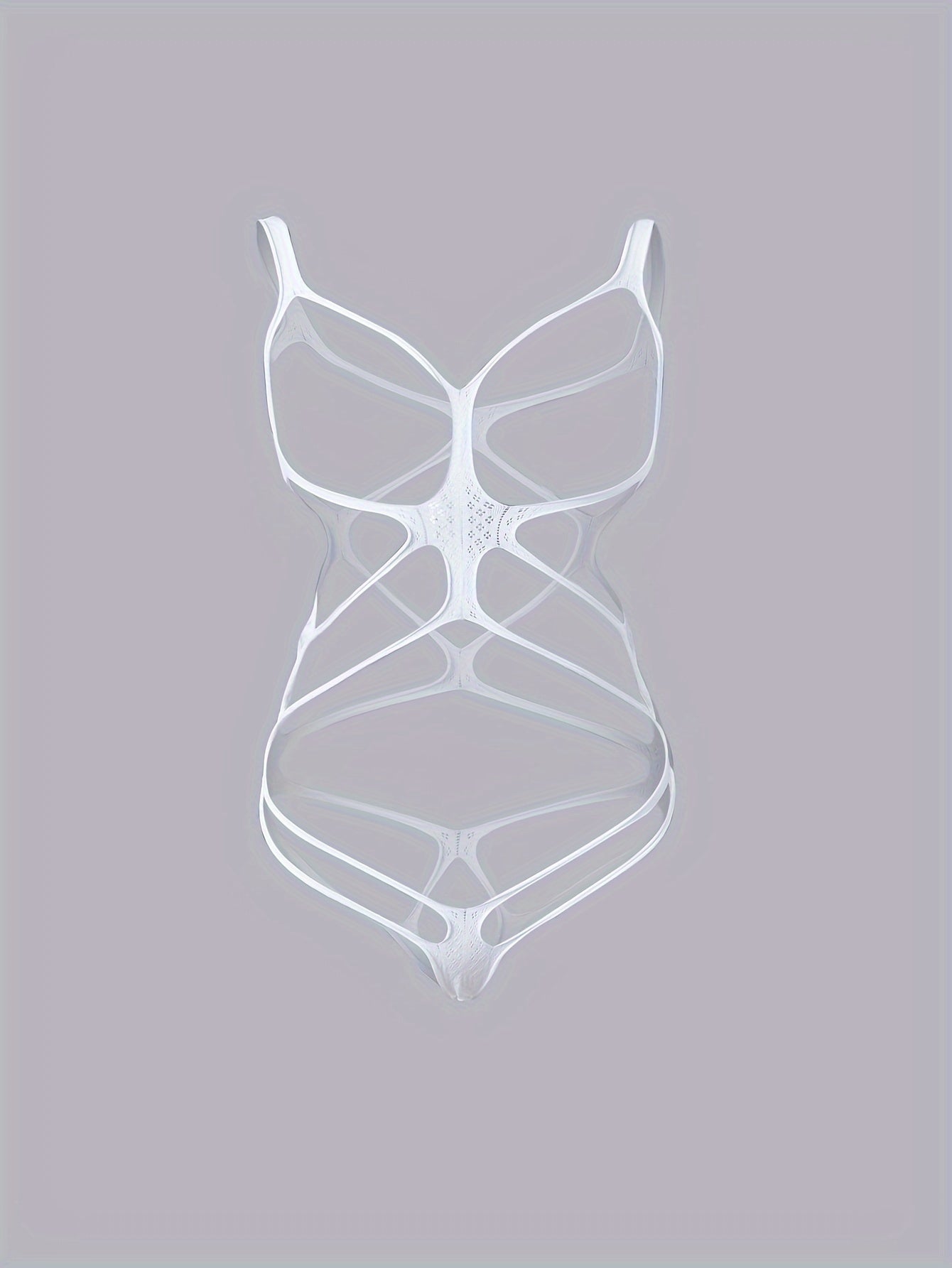 Women's Black Lace Bodysuit with Semi-Sheer Hollow Out and Cross Grid Pattern