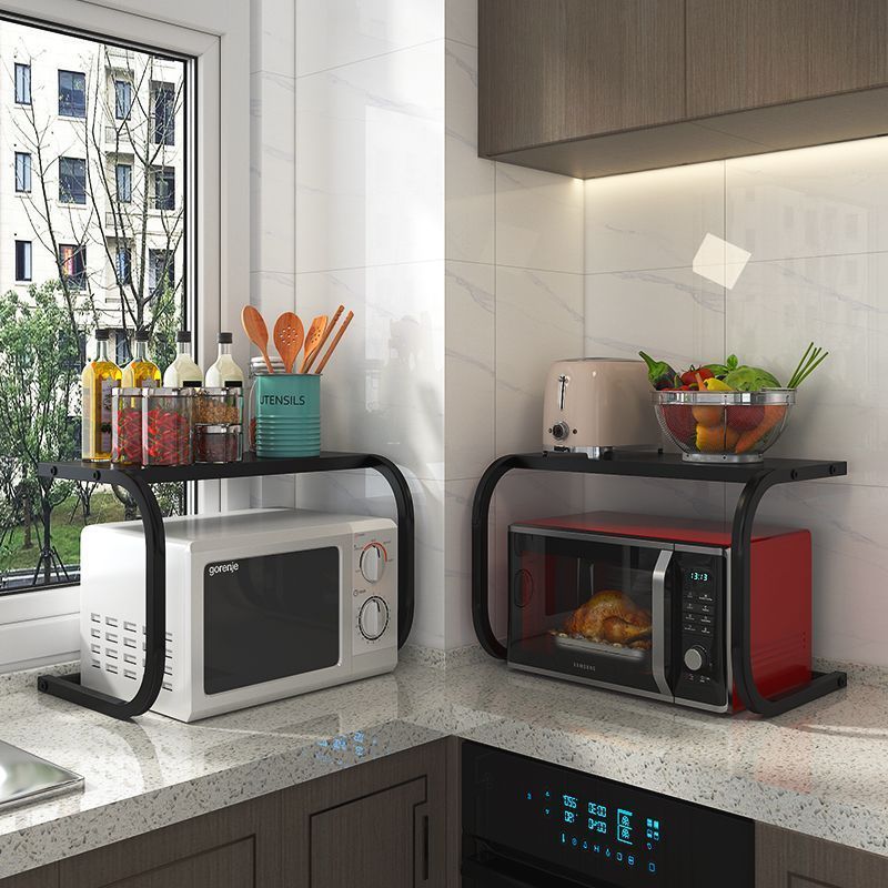 Estante organizador de cocina multiusos con soporte para microondas y almacenamiento de especias en negro, gris y blanco