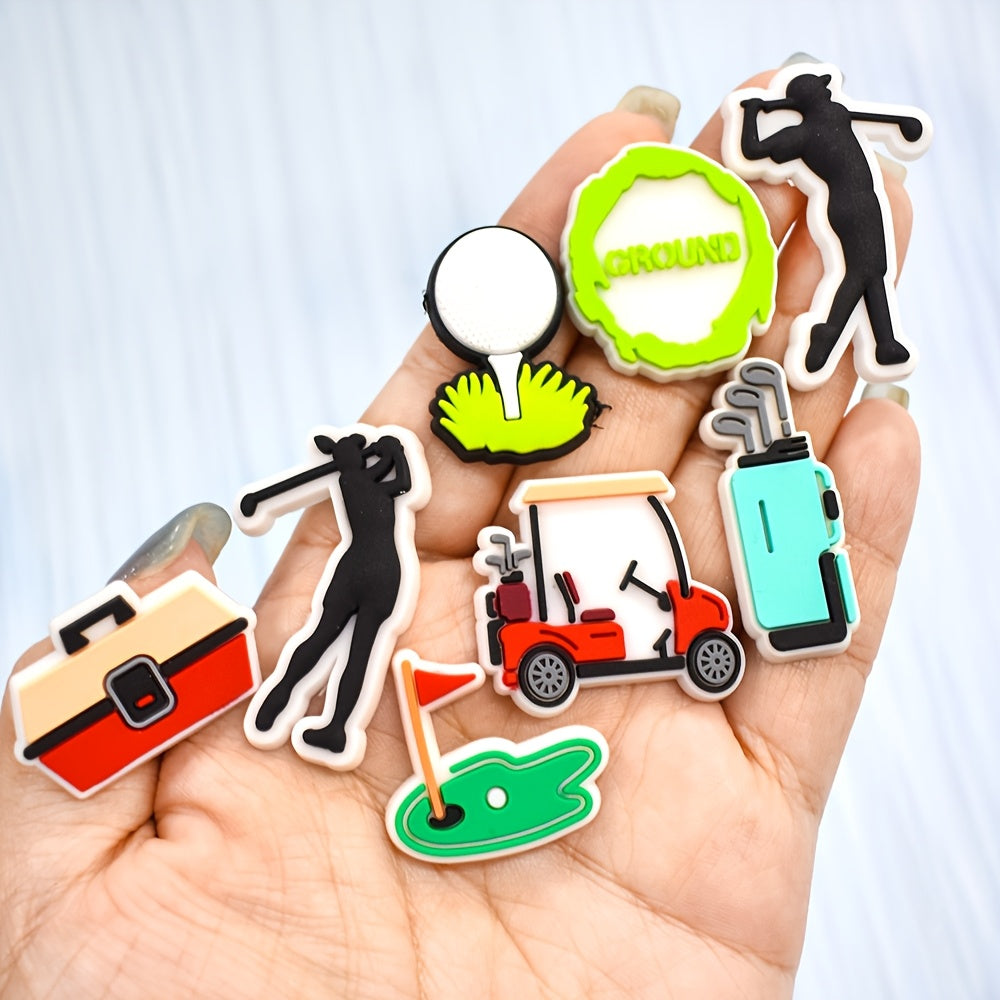 Unisex PVC golf uslubidagi poyafzal charm'lari ulgurji qumli sandal dekoratsiya to'plami