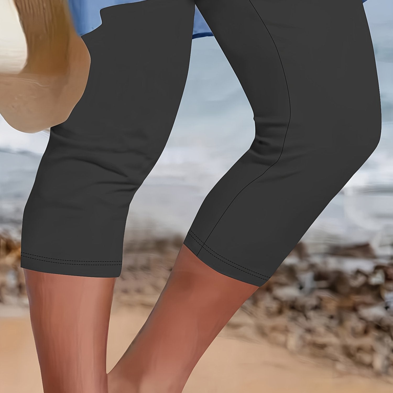 Women's Plus Size High-Waisted Capri Leggings Stretchy Comfort Black