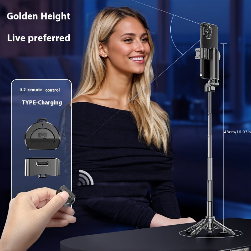 Wireless Selfie Stick with Handle Assistant Titanium Alloy Extendable Phone Holder for Vlogging and Photography