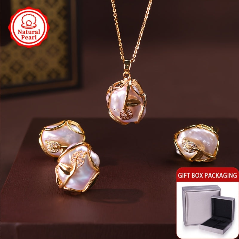 Women's Jewelry Set with Freshwater Pearl Pendant Earrings and Ring