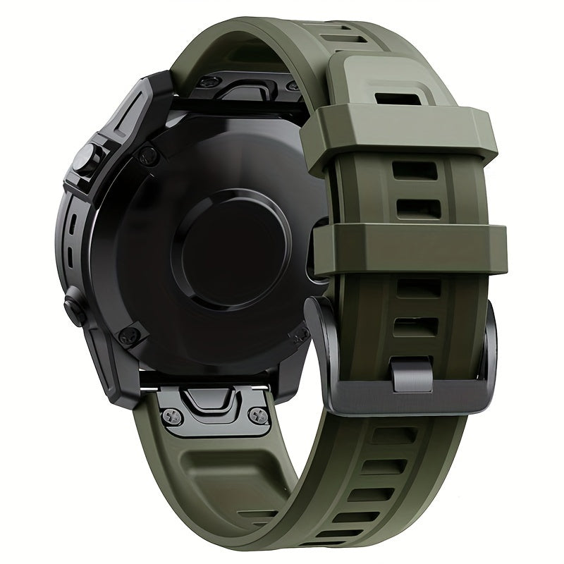 Sevimli tanlov: Garmin Fenix 5, 5X Plus, 6, 6X Pro, 7, 7X, Forerunner 945, 935, Instinct 2X uchun 26mm/22mm o'lchamdagi mustahkam silikon tez chiqarish sport tasmasi - Qulflovchi bilan aqlli soat bilaguzuk.