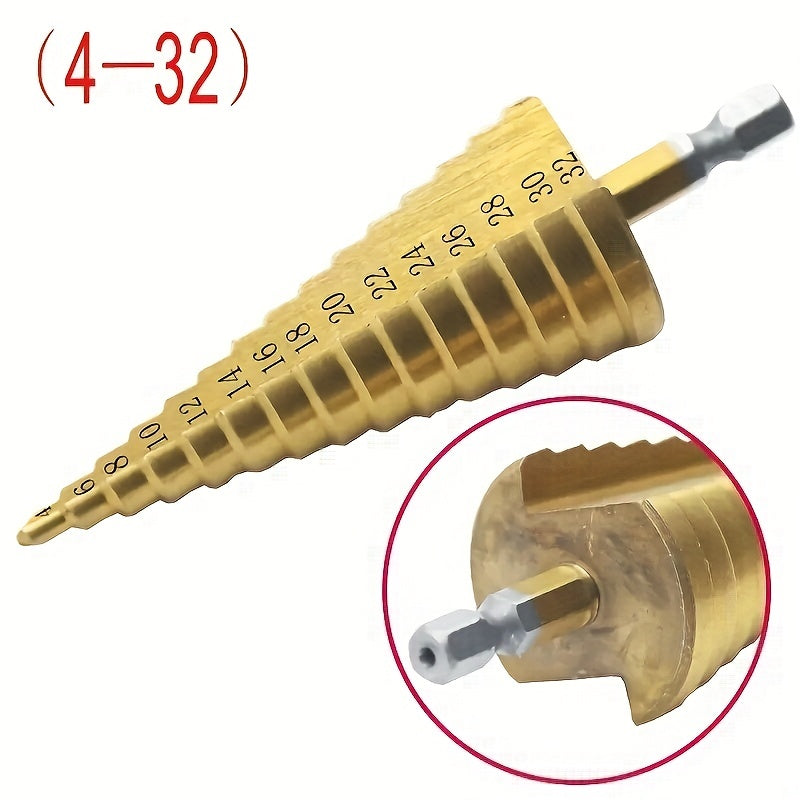 Titanium Step Drill Bit for Wood and Metal 4-32mm High-Speed Steel Hex Head