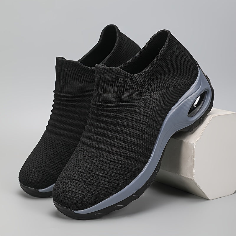 Women’s Slip-On Sneakers Breathable Knit Upper Cushioned Sole Black