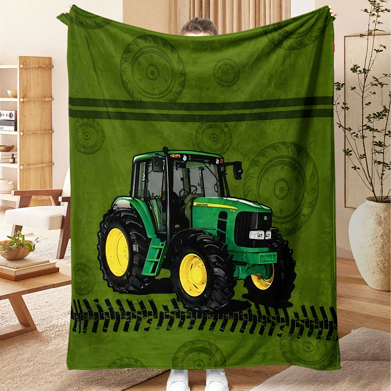 Manta de felpa con estampado de tractor suave para decoración de dormitorio y mantas acogedoras