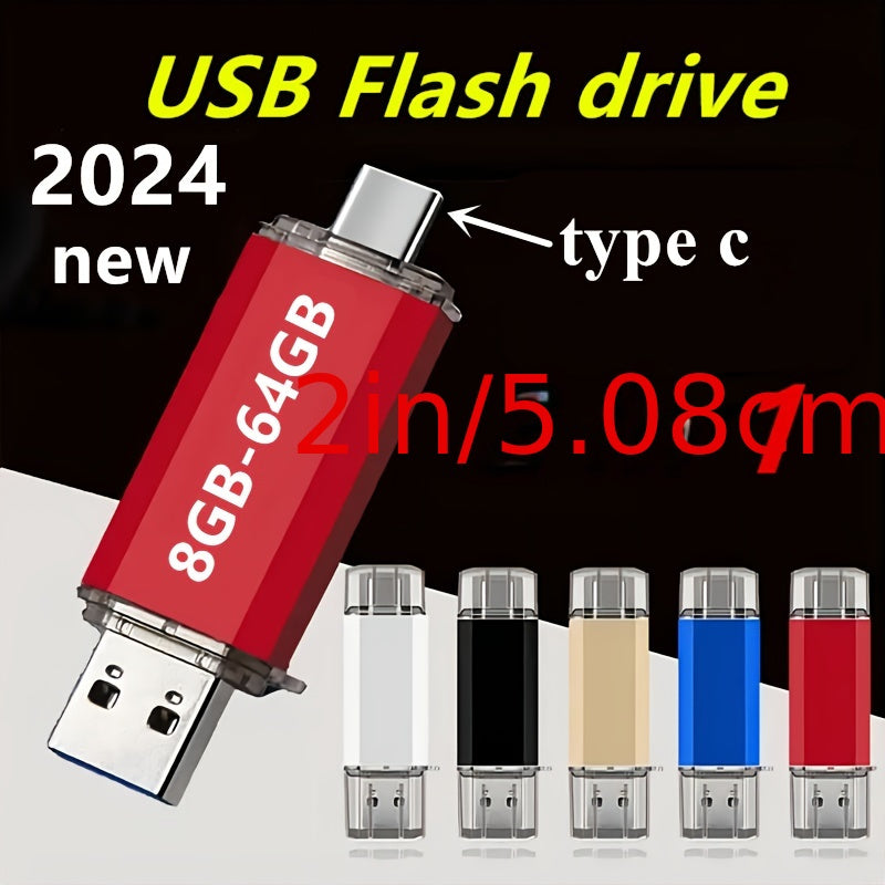 USB 2.0 Flash Drive with Type-C, 8GB-64GB, Metal Shell, Shockproof, Multi-Color