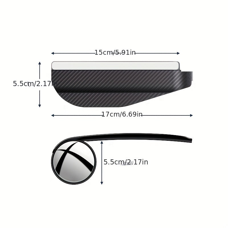 2 Pieces Carbon Fiber Textured Blind Spot Mirrors with Rain Guard for Cars