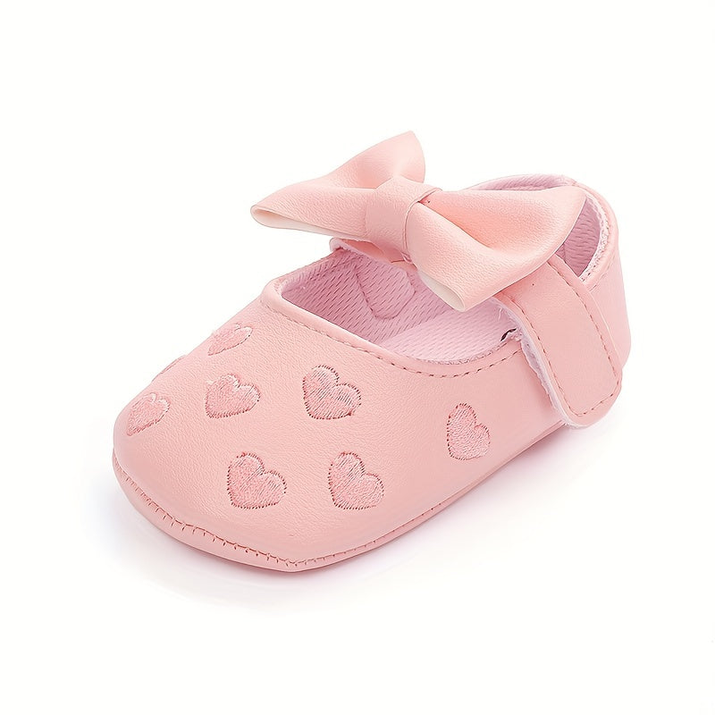Baby Toddler Girls Shoes 0-1 Year All-Season Non-Slip Breathable PU with Bow