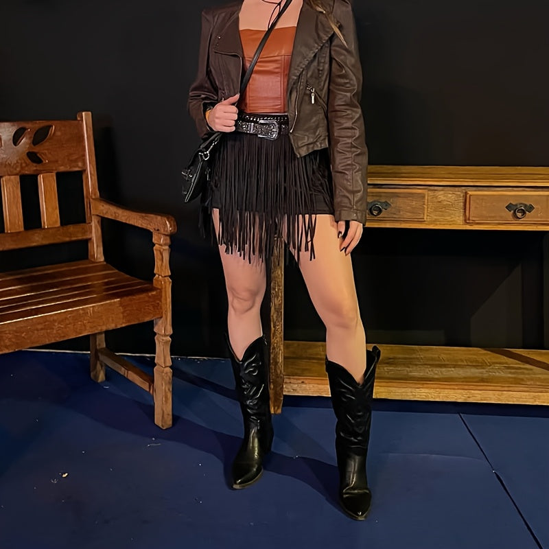 Women's Western Cowboy Boots Mid-Calf Embellished Black Synthetic Leather