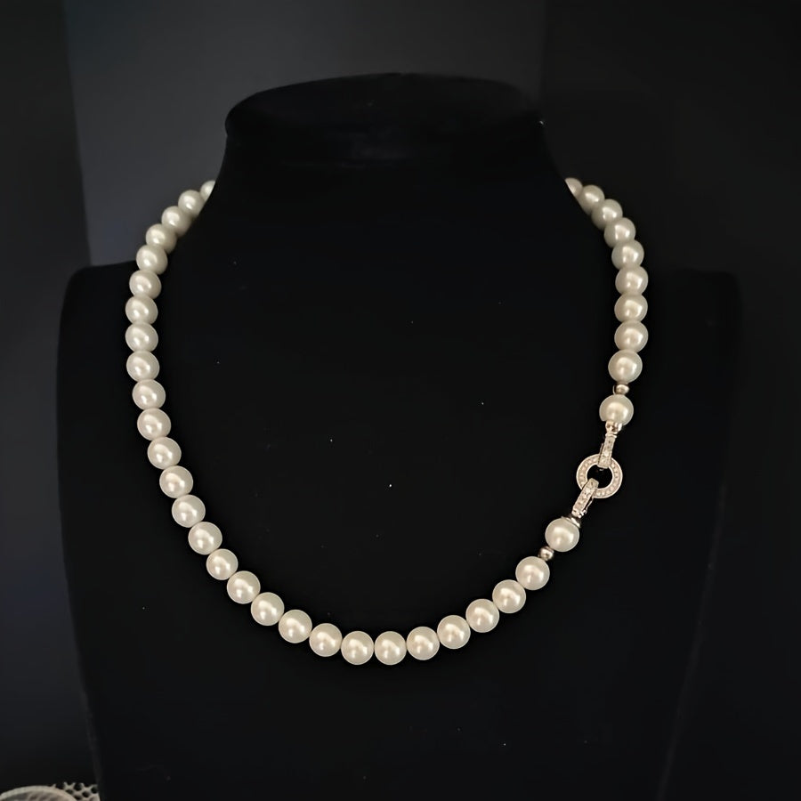 Unisex Freshwater Pearl Necklace 7-8mm Silver Round Buckle Elegant Gift Box