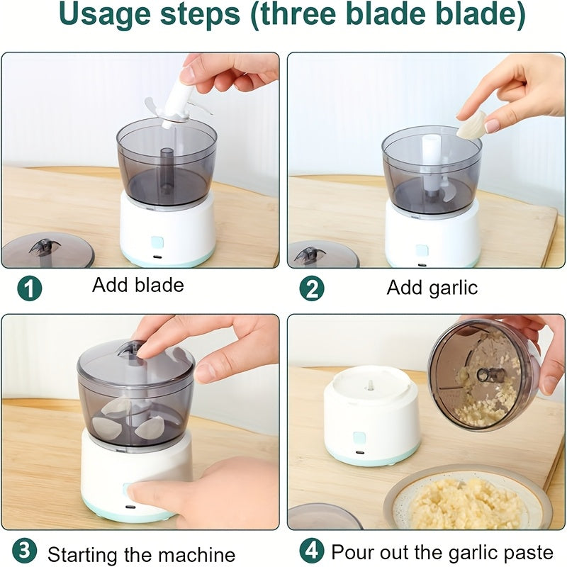 Mini picadora de carne recargable 3 en 1 con cuchillas de acero inoxidable, 10000 RPM