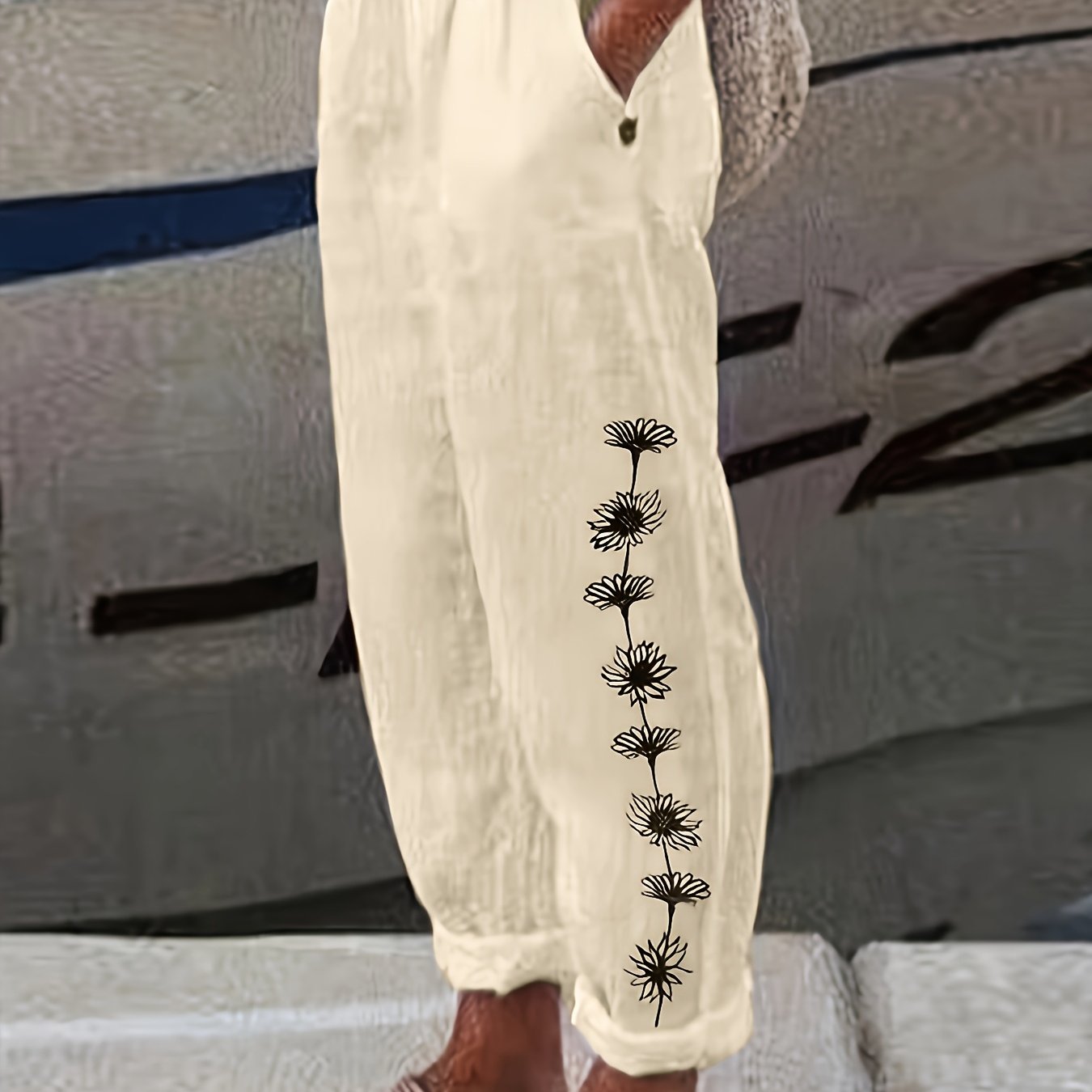 Plus Size Floral Print Pants with Pockets and Elastic Waist for Spring and Summer