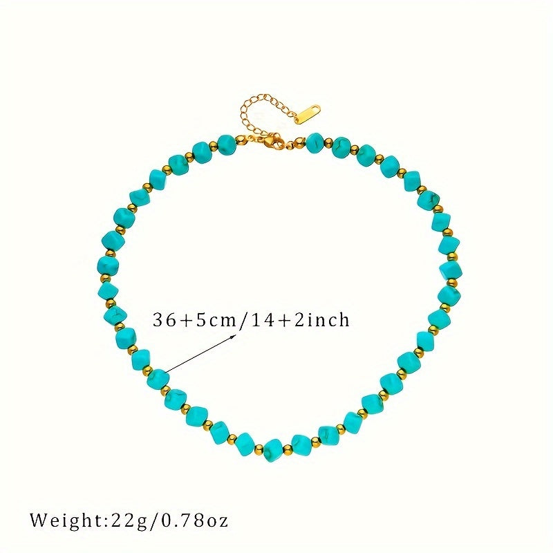 Ayollar uchun Elegant Vintage Turkuaz Beadli Choker Marjon, 18K Oltin Qoplangan Nikelga chidamli Po'lat, Har kuni va Maxsus Tadbirlar uchun Zamonaviy va Ko'p Maqsadli Zargarlik